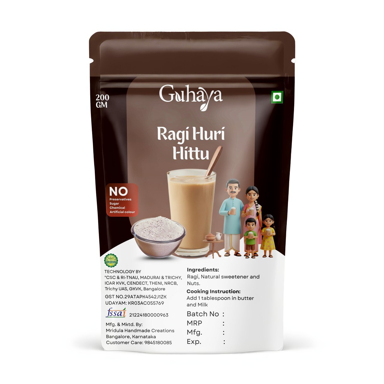 Ragi Huri Hittu – Popped Ragi Flour - 200 gm